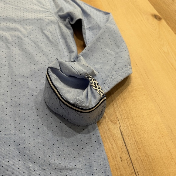 Denim & Flower Long Sleeve Button Up Blue White Polka Dot Medium Untucked Shirt - Picture 8 of 12